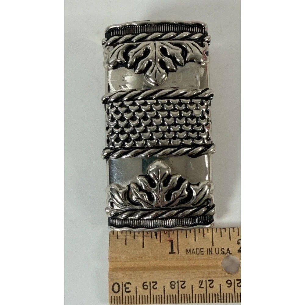 Vintage Western Cowboy Cowgirl Floral Leaf Silver Tone Belt Buckle Boho USA Made